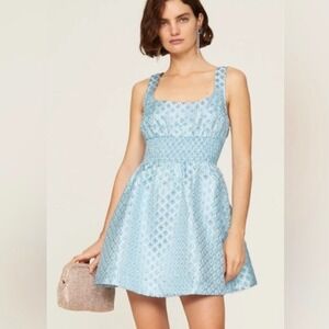 Hill House Cher Snowflake Light Blue Brocade Mini Dress Size Large